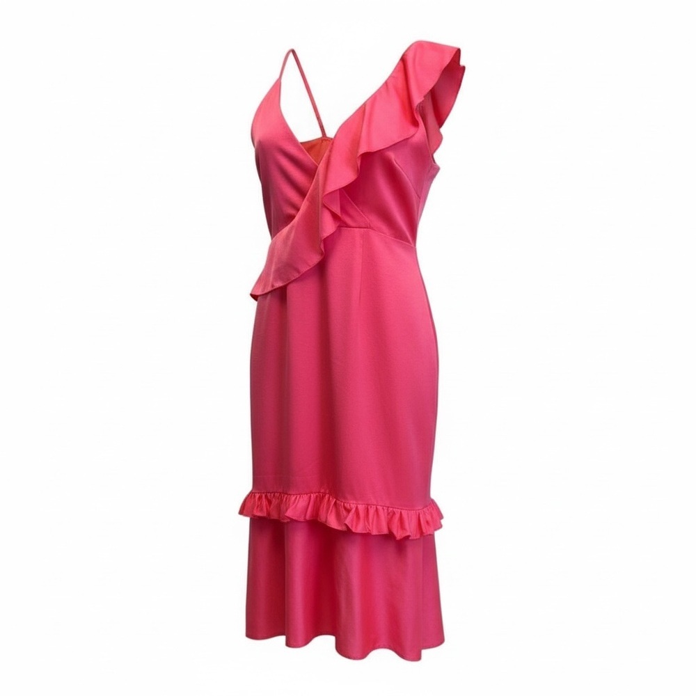 NWT New Preppy Anthropologie Vone ruffle pink Yuli midi Dress, L